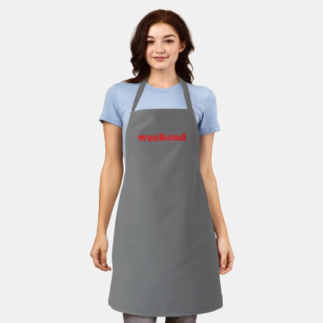 "Weekend" red letters dark grey Apron (Worn)