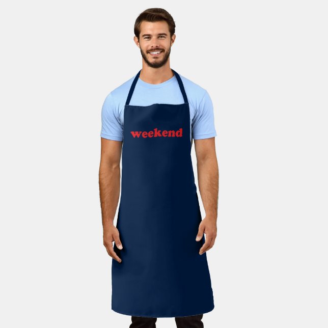 "Weekend" red letters navy blue apron (Worn)