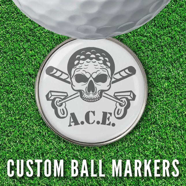 Weekend Scramble Golf Dad Skull Crossbone Monogram Ball Marker (Custom Golf Gifts From Play A Round Find Out! Skull & Cross Clubs Ball Marker Design)