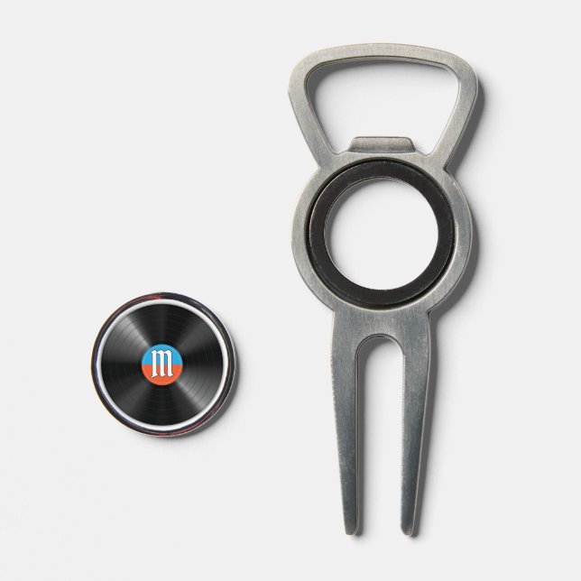 Weekend Scramble Retro Vinyl Record Gothic Monogra Divot Tool (Front (Open))