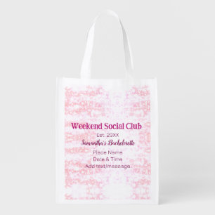 Weekend Social club pink glitter bachelorette part Grocery Bag