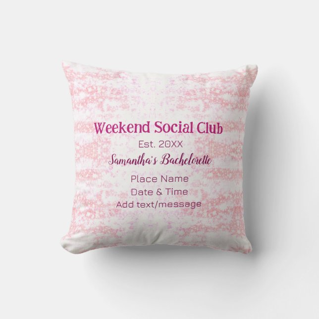 Weekend Social club pink glitter bachelorette part Throw Pillow (Front)