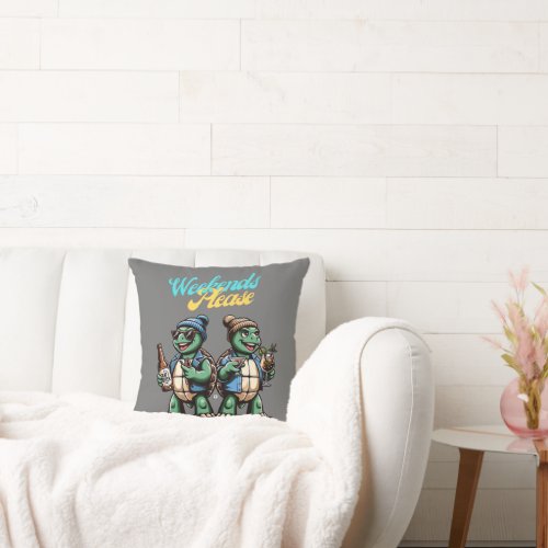 Weekend Turtles Playful Clash of Beer and Wine Throw Pillow