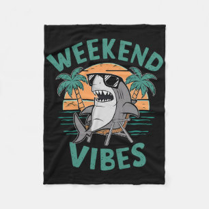 Weekend Vibes Shark Sungles Relax On Beach Retro S Fleece Blanket