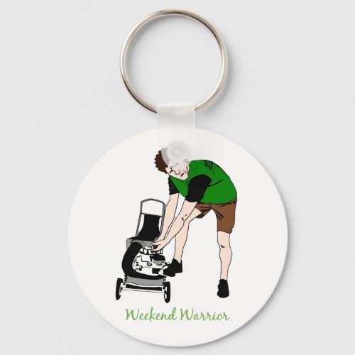 Weekend Warrior Funny Lawn mowing Cartoon Keychain