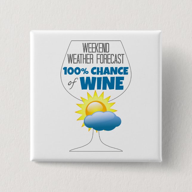Weekend Weather Forecast Sunny 100% Chance of Wine Button (Front)