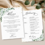 Weekend Wedding Itinerary For Guests<br><div class="desc">Get ready to be enchanted by our breathtaking boho chic greenery wedding suite! This stunning collection is the perfect finishing touch for your magical garden-themed wedding, adorned with exquisite illustrations of eucalyptus leaves and flowing elegant calligraphy. If you're dreaming of something extra special or have a unique request, don’t hesitate...</div>