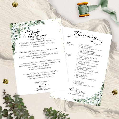 Weekend Wedding Itinerary For Guests Greenery Invitation