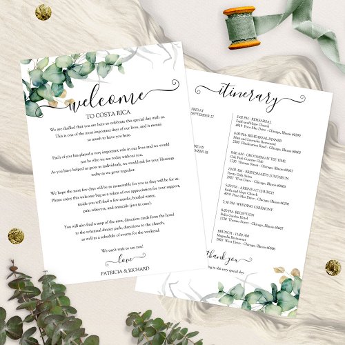 Weekend Wedding Itinerary For Guests Greenery Invitation