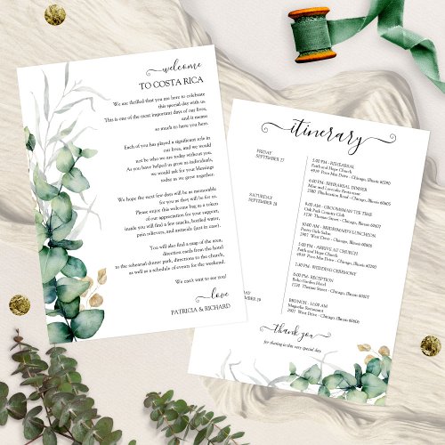 Weekend Wedding Itinerary Greenery Eucalyptus Invi Invitation