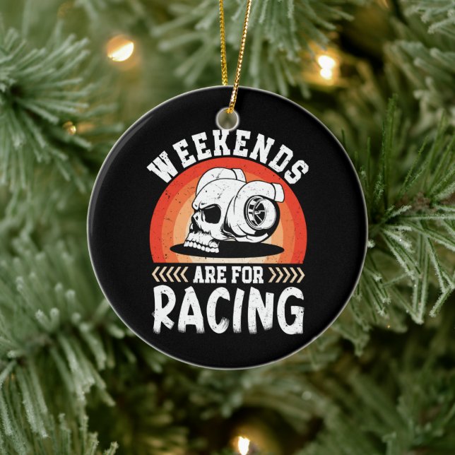 Weekends Are For Racing Funny Dirt Bike Art Engine Ceramic Ornament (Tree)