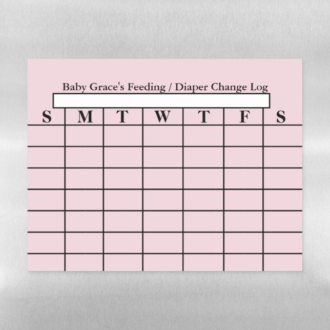 Weekly Baby Girl Feeding Diaper Change Calendar Magnetic Dry Erase Sheet (Horizontal)
