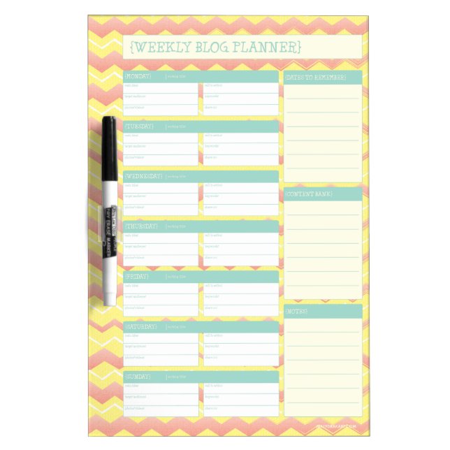 Weekly Blog Planner Dry Erase Board (Front)