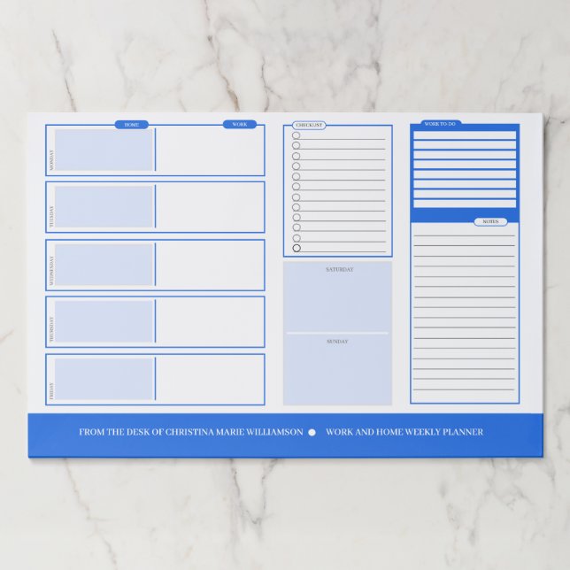 Weekly Blue Desck Planner Paper Pad (Front)