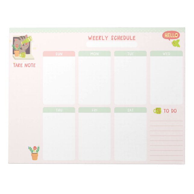 Weekly Calendar 8.5x11 Notepad (Front)