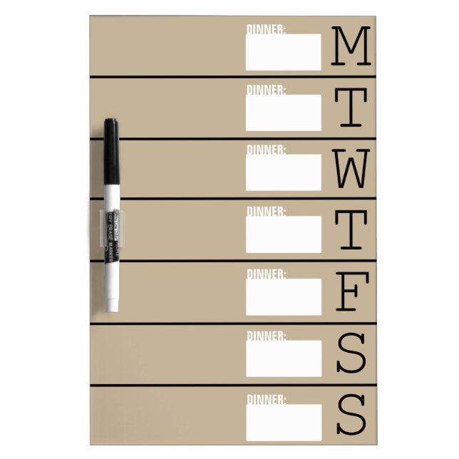 Weekly Calendar / Dinner Menu - Dry Erase Board (Front)