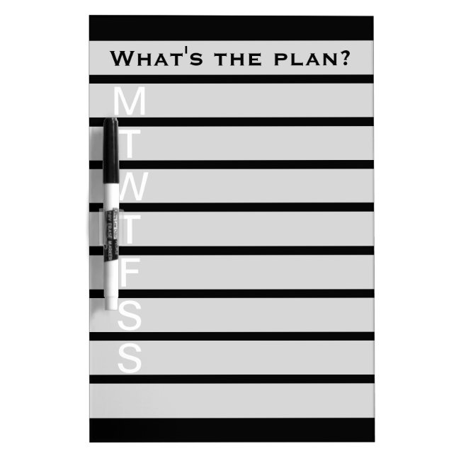 Weekly calendar dry erase board | Black and white (Front)