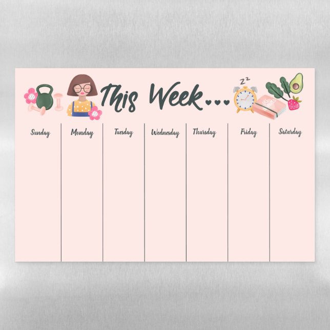 Weekly Calendar New Year New You Resolution Pink Magnetic Dry Erase Sheet (Horizontal)