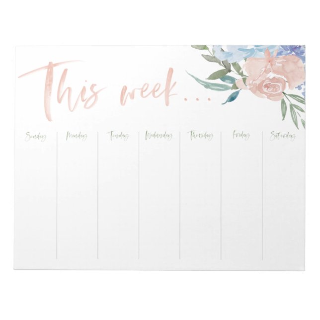 Weekly calendar watercolor flowers notepad (Front)