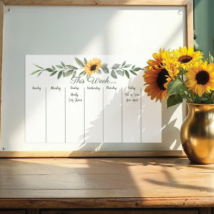 Weekly Calendar Watercolor Yellow Sunflower Magnetic Dry Erase Sheet