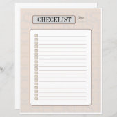 Weekly Checklist sheet (Front/Back)