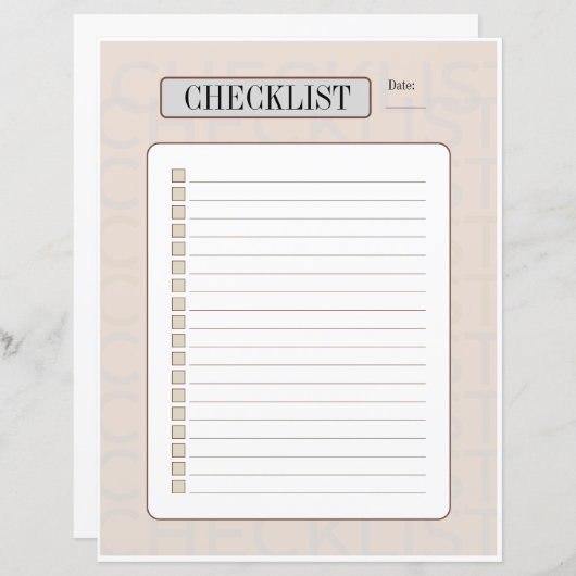 Weekly Checklist sheet (Front/Back)