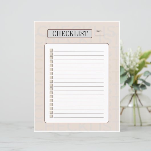 Weekly Checklist sheet (Standing Front)