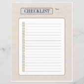 Weekly Checklist sheet (Front)