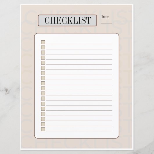 Weekly Checklist sheet (Front)
