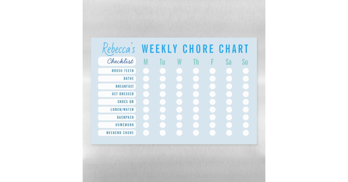 Weekly Chore Chart Check List Kids Magnetic Dry Erase Sheet | Zazzle