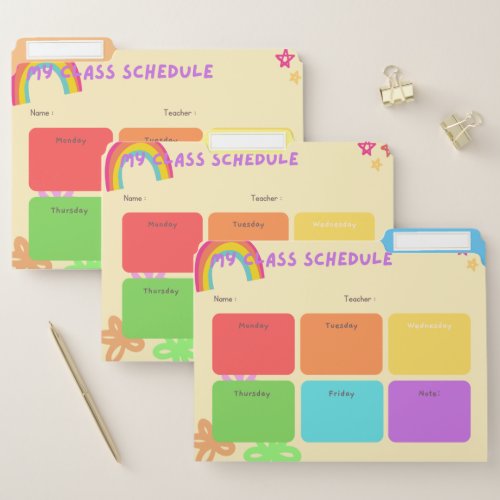 Weekly class schedule folder for kids 