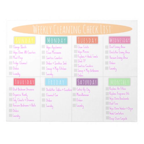 Weekly Cleaning Check List Notepad