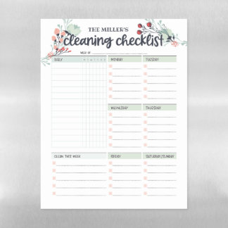 Weekly Cleaning Checklist Magnetic Dry Erase Sheet