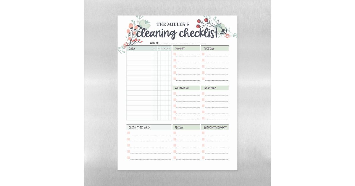 Weekly Cleaning Checklist Dry Erase Sheet Zazzle