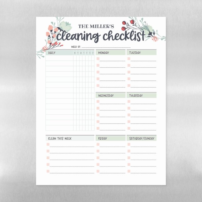 Weekly Cleaning Checklist Magnetic Dry Erase Sheet (Vertical)