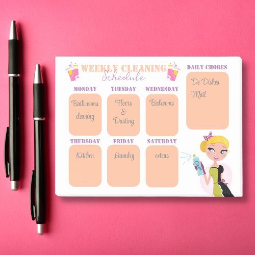  weekly cleaning schedule checklist stylish chic post_it notes