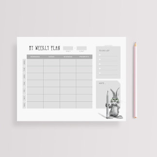 Weekly Desk Planner with Bunny Notepad