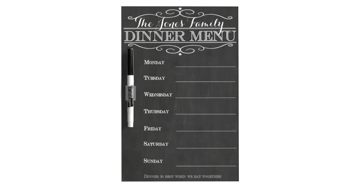 Weekly Dinner Menu DryErase Board Zazzle