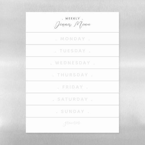 Weekly Dinner Menu Gray Meal Plan Magnetic Dry Erase Sheet