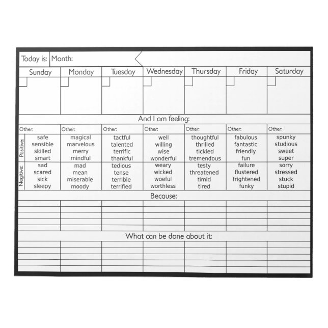 Weekly Emotion Calendar V2 - Personalize Notepad (Front)