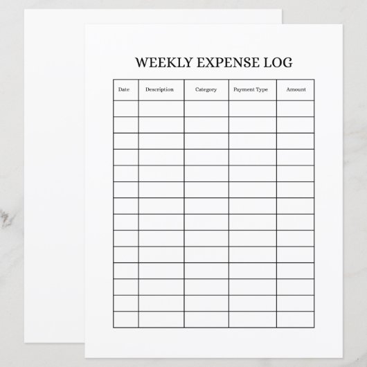 WEEKLY EXPENSE LOG (Front/Back)
