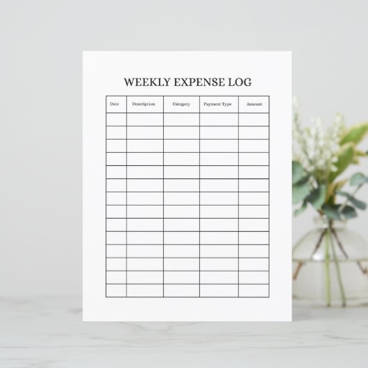 WEEKLY EXPENSE LOG (Standing Front)