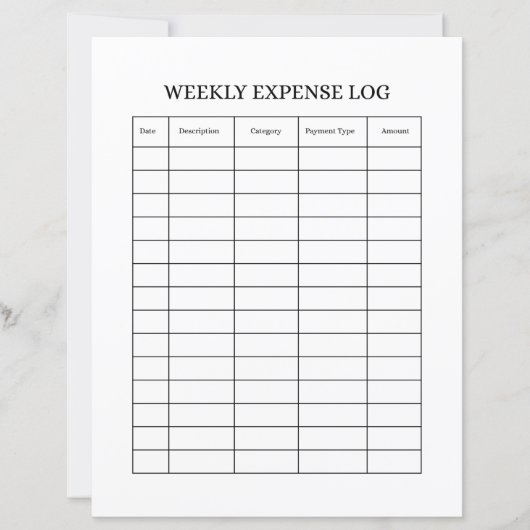WEEKLY EXPENSE LOG (Front)