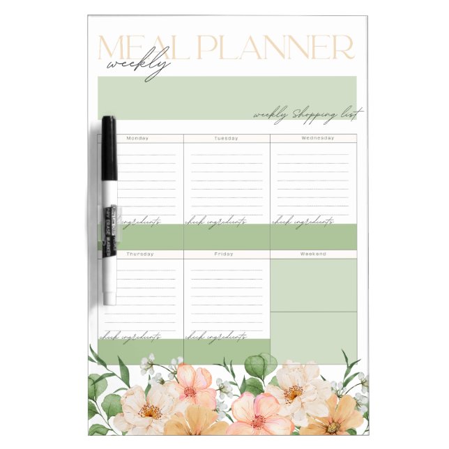 Weekly Family Meal Planner | Dry Erase Board  (Front)