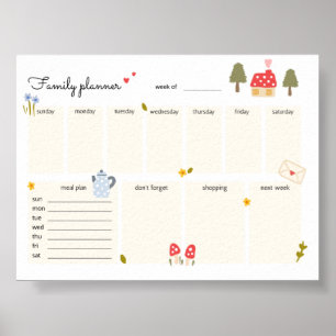 Weekly Family Planner Printable Cozy Home Calendar Poster