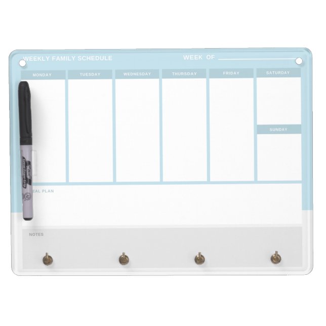 Weekly Family Schedule Dry Erase Board With Keychain Holder (Front)