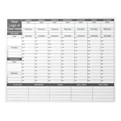 Weekly Focus PlannerOrganizer 11x85 inch Notepad