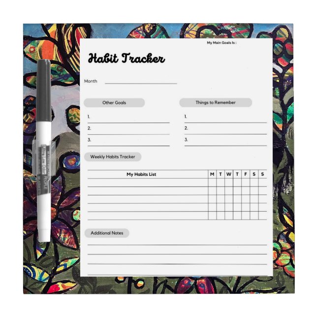 Weekly Goal Planner and Habit Tracker Dry Erase Board (Front)