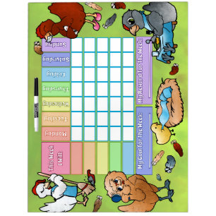 Weekly Goals and Rewards Chart with Chickens Dry Erase Board
