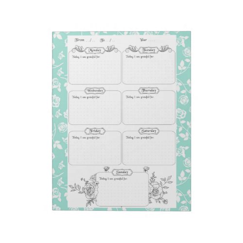 Weekly Gratitude Journal Blue Floral Notepad